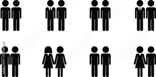 Black and white stick figures of people standing in pairs human figures