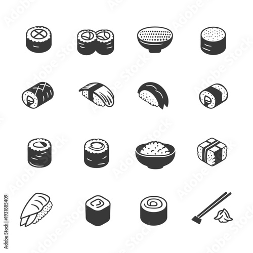 Black and White Japanese Sushi Icons