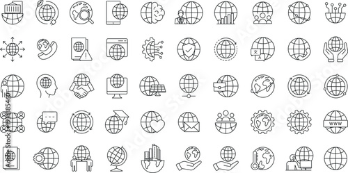 Globe icon editable stroke outline icons set. Planet Earth, green planet, ecology, global warming, Earth and more.