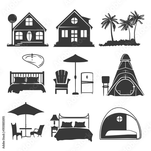 Black and White Silhouettes of Vacation Rental Amenities