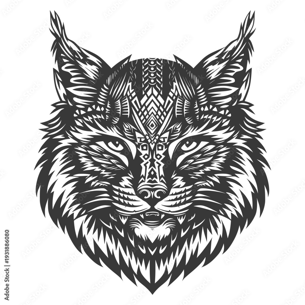 Fototapeta premium Black and White Stylized Illustration of a Lynx's Head