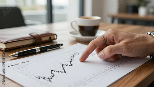 Macro Close-Up of Candlestick Chart Marking Bullish Trend on Office Desk