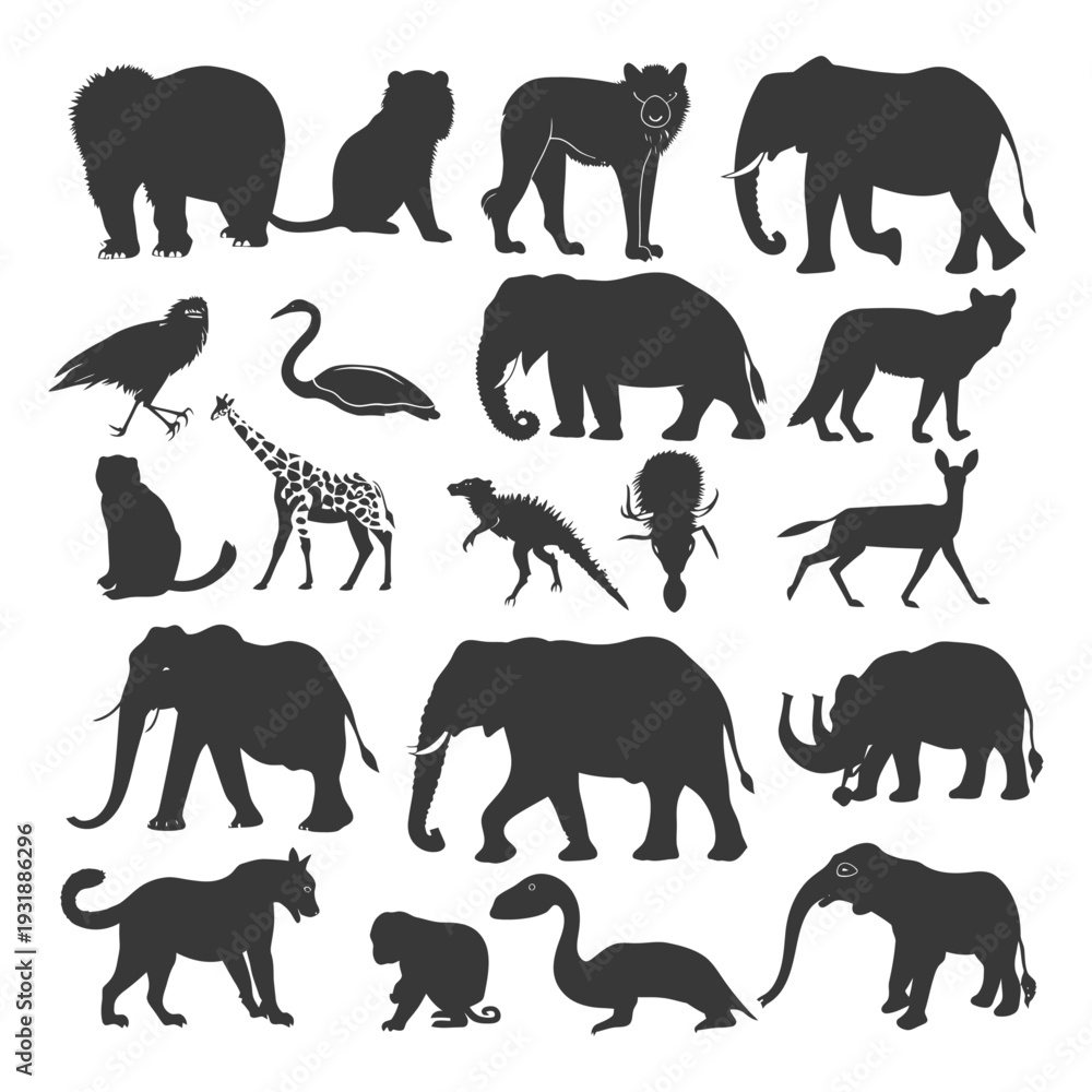 Fototapeta premium Black Silhouettes of Various Animals