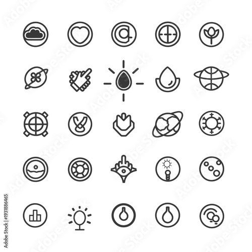 Collection of 25 Circular Line Icons for Various Concepts