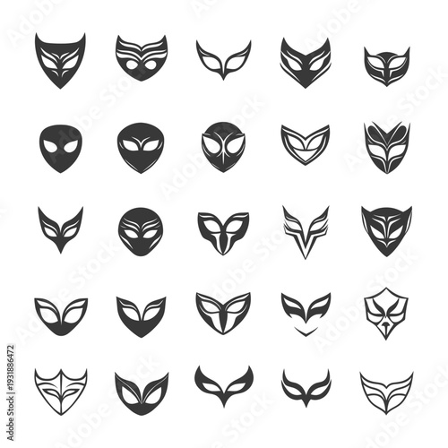 Collection of 25 Diverse Black and White Mask Icons