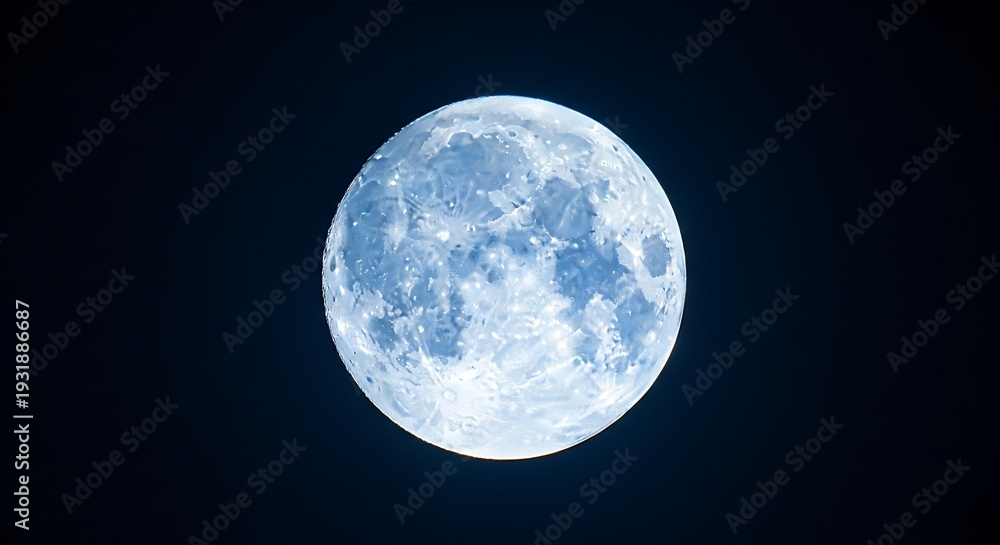 Obraz premium A detailed, cool-toned image of a full, illuminated celestial orb against the night sky