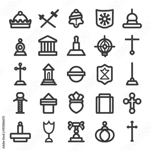 Collection of 28 Line Icons Depicting Various Symbolic Objects