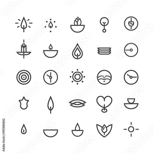 Collection of Abstract Line Art Icons with Natural and Geometric Elements