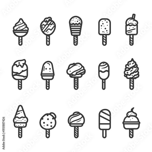 Collection of Black and White Ice Cream Icons
