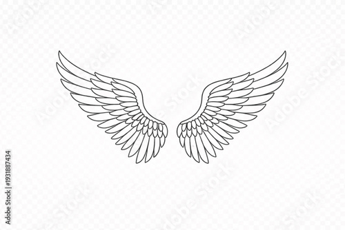 Elegant Black Outline Wings Vector Illustration - Perfect for Logos, Tattoos, and Graphic Design Projects. A Symbol of Freedom, Spirituality, and Grace. Easily Customizable Line Art Icon.