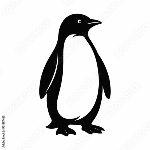 Minimalist Black & White Penguin Vector Art: Charming Antarctic Bird Silhouette Illustration for Wildlife Themes, Nature Graphics, and Children's Designs – Simple Animal Icon