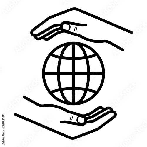 Global protection icon vector with hands holding earth for environment and insurance concept