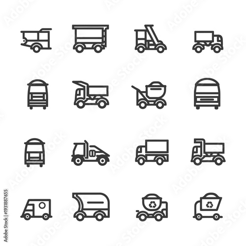 Collection of Black and White Outline Truck Icons