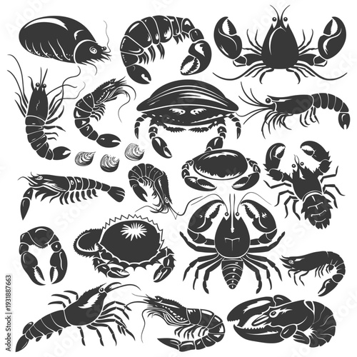 Collection of Black and White Seafood Silhouettes