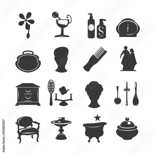 Collection of Black and White Silhouettes of Everyday Objects