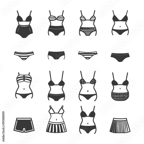 Collection of Black and White Swimsuit and Underwear Icons