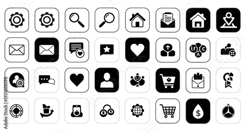 Set of Black and White UI Icons for Web and Mobile Apps