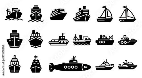 Set of ship and boat icons, vector illustration, flat design