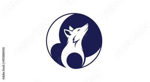 Stylized Wolf Howling at Moon Silhouette Logo Design