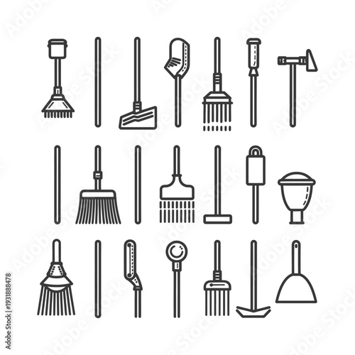Collection of Cleaning Tools Line Icons