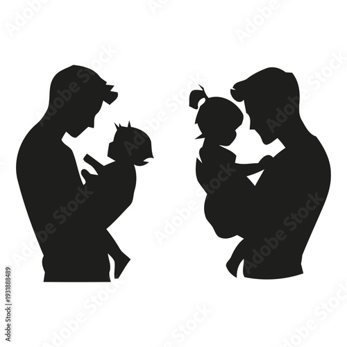 Two Fathers Holding Babies Silhouettes daddy baby