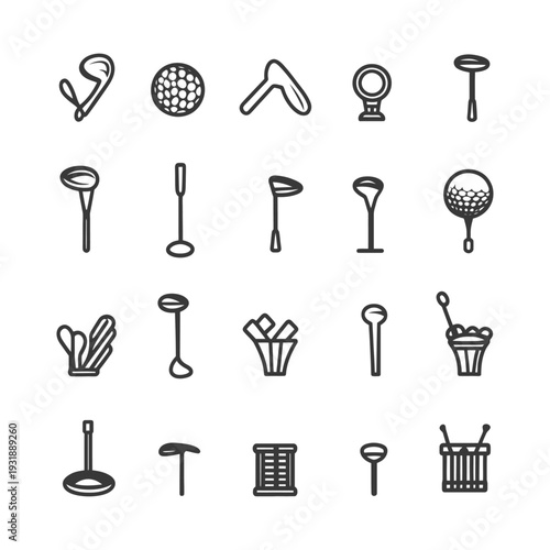 Collection of Golfing Equipment and Accessories Icons