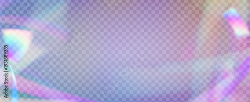 Iridescent Prism Background. Rainbow Light Leak Effect.  Lens Streaks On A Holographic Overlay With Abstract Glare And Sunlight. Iridescent Crystal Prism Background With Light.
