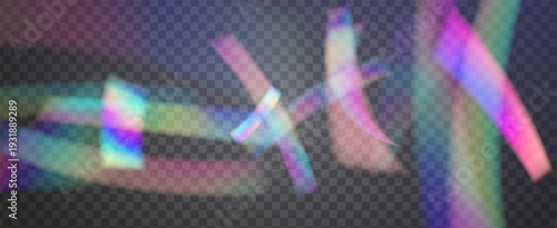 Rainbow Light Leak Prism. Iridescent Prism Background.  Lens Streaks On A Holographic Overlay With Abstract Glare And Sunlight. Crystal  Light Leak Effect.