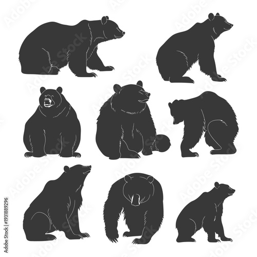 Collection of Grizzly Bear Silhouettes in Different Poses