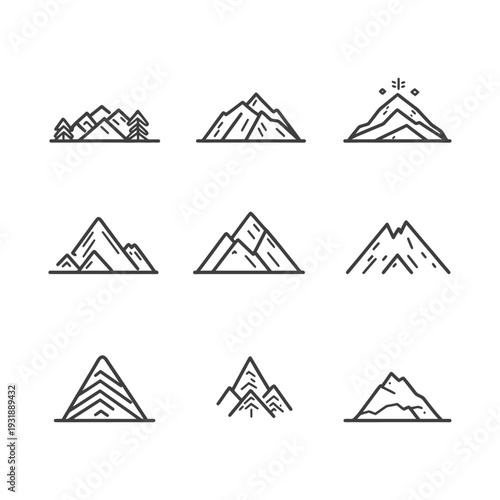 Collection of Hand-Drawn Mountain Illustrations