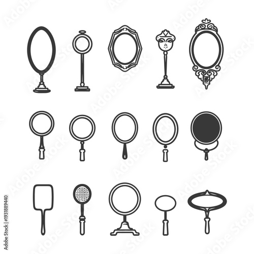 Collection of Hand-Drawn Mirror Designs with Various Styles