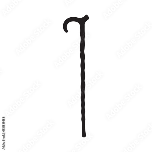 old walking stick, black isolated silhouette