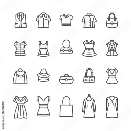 Collection of Line Icons Depicting Various Clothing Items and Accessories