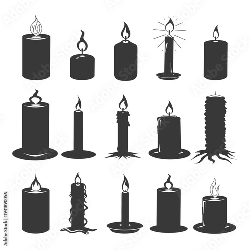 Collection of Lit Candles with Different Shapes and Sizes