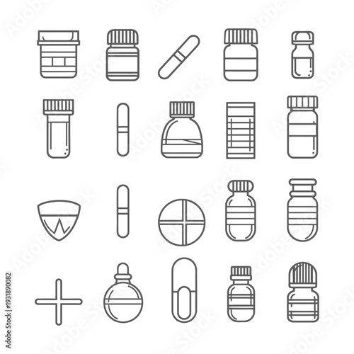Collection of Medical and Pharmacy Related Line Icons