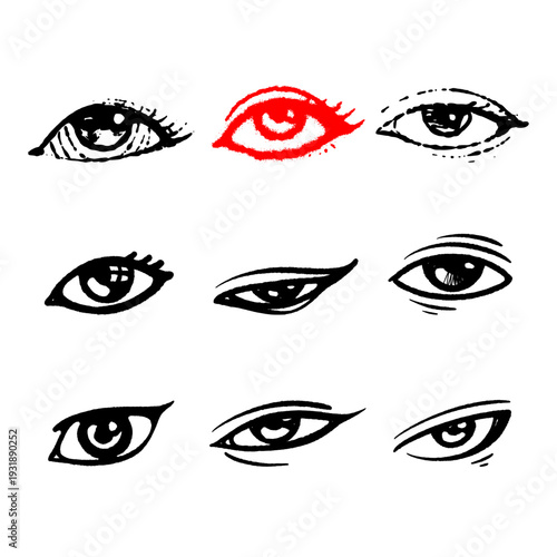 Collection of Nine Expressive Eyes for Creative Streetwear Design.