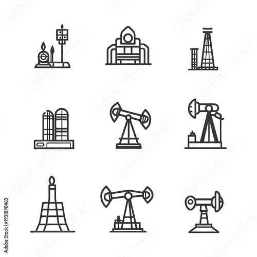 Collection of Oil Industry Icons in Line Art Style