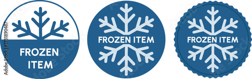 Frozen Item Badge Set with Snowflake Icon in Blue Circle – Cold Storage Food Label Vector Illustration
