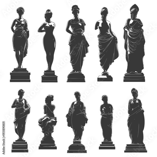 Collection of Silhouettes of Classical Female Statues