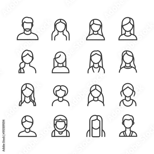 Collection of Simple Line Icons Representing Diverse People