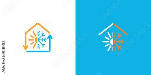 Air conditioning and heating system logo design on white and blue background.