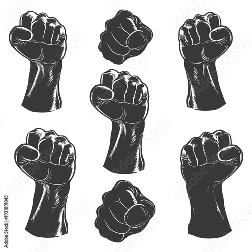 Collection of Six Black and White Closed Fists
