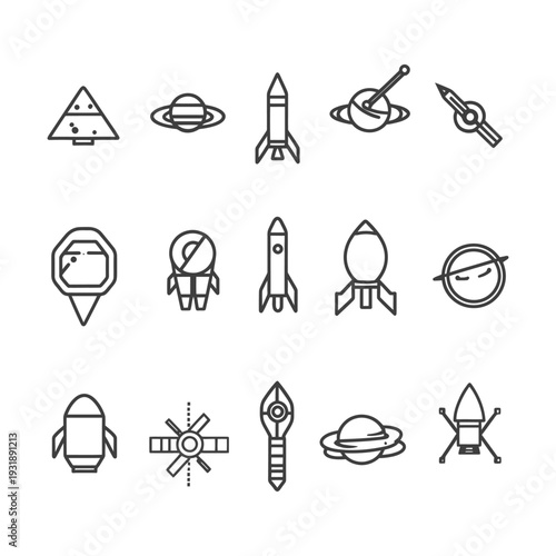 Collection of Space-Themed Icons in Black and White