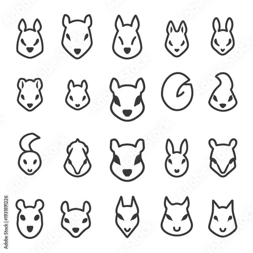 Collection of Squirrel Head Icons in Outline Style