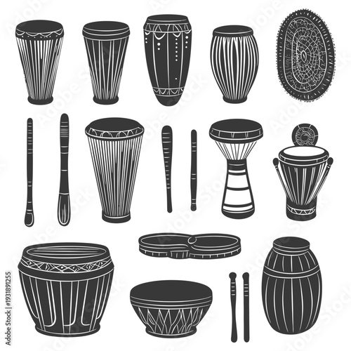 Collection of Traditional African Drums and Instruments