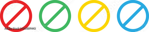 Set of four colorful prohibition signs and stop symbols isolated on white background
