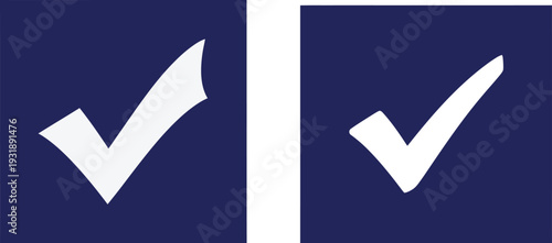 Two white checkmarks on dark blue backgrounds