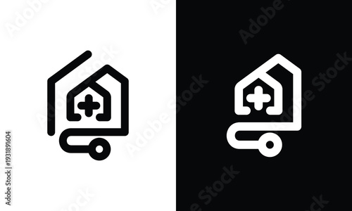 Medical home care logo design with stethoscope and cross.