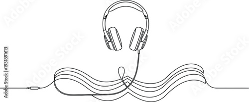 Octopus wearing headphones with flowing cord