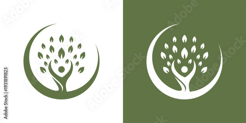 Tree of Life Logo with Human Figure and Leaves in a Circle.